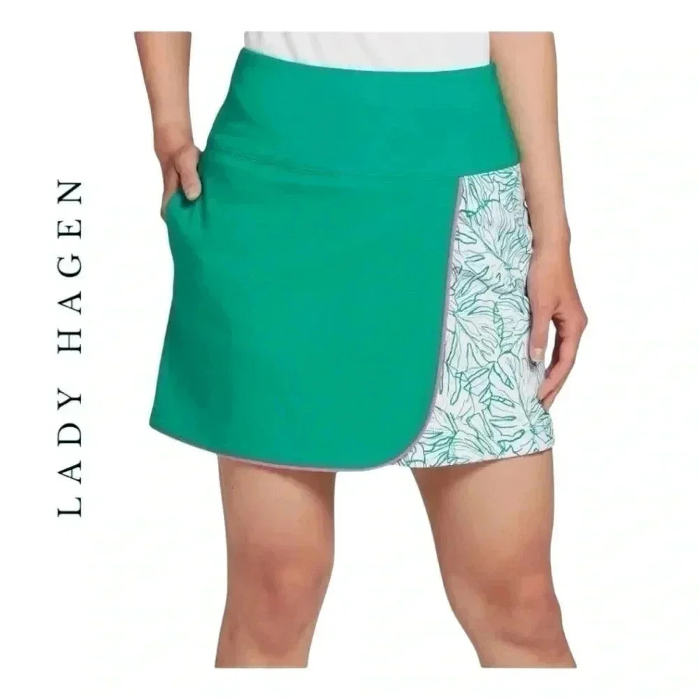 1699. LADY HAGEN PALM WRAP SKORT SIZE XSMALL GREEN/WHITE/PINK IN COLOR POCKETS‎